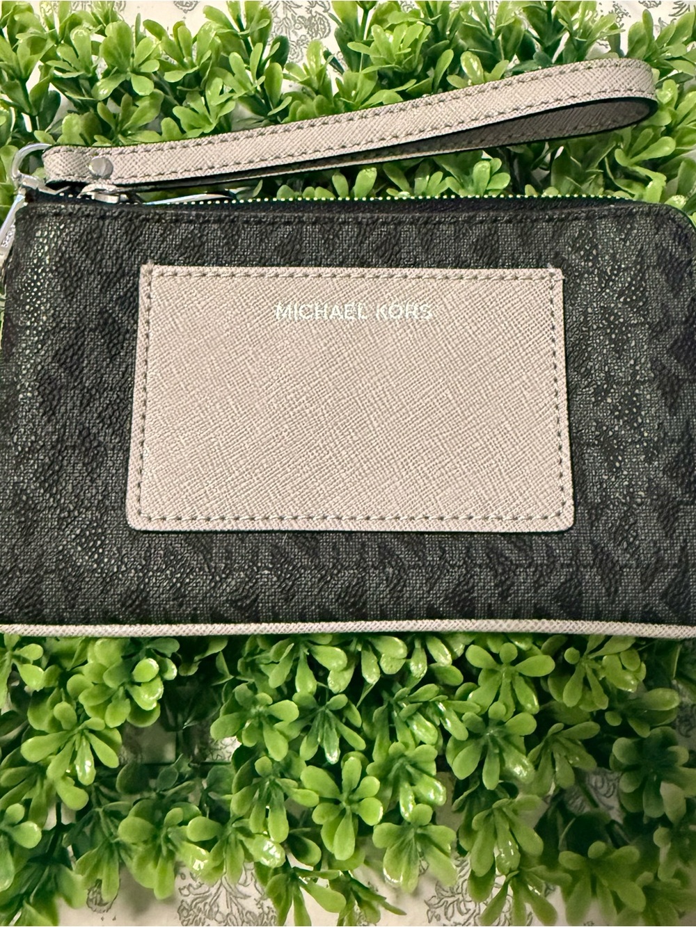 Michael Kors Black and Light Taupe Signature Wristlet